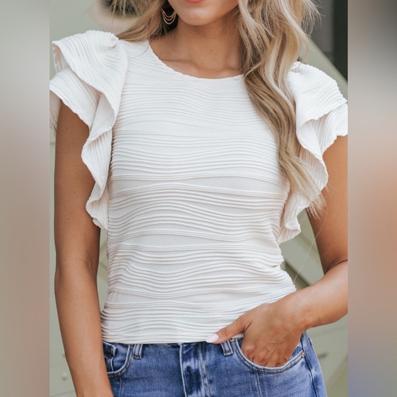 Textured Ruffled Round Neck T-Shirt - Picture 1 of 4